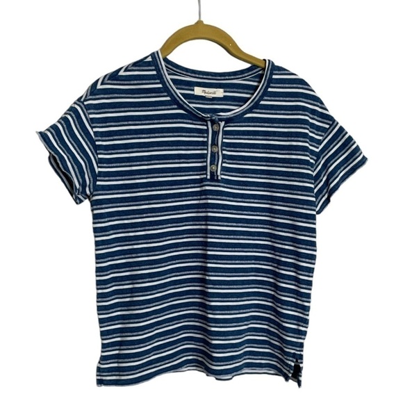 Madewell Blue Stripe Boxy Crop Top XS - Picture 1 of 5